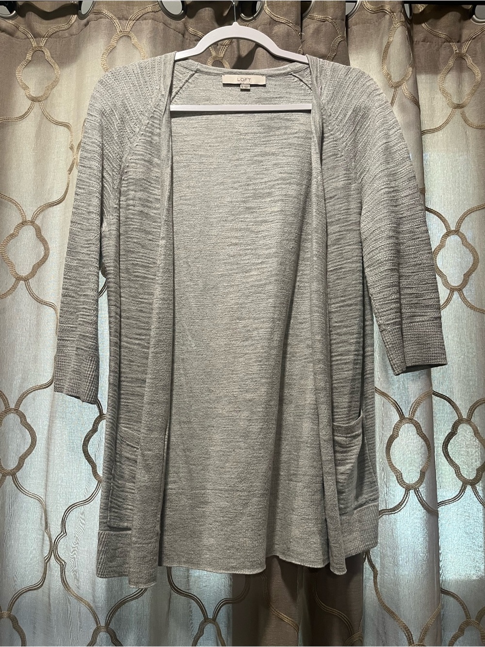 LOFT Light Gray Open-Front Long Cardigan